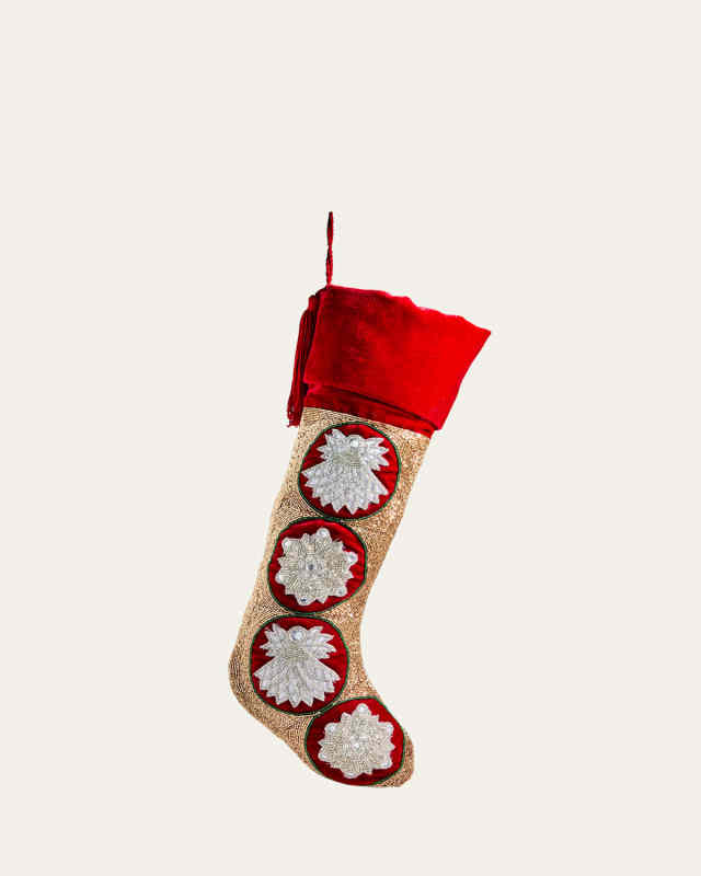 Beaded Snow Angel and Snowflake Christmas Stocking
